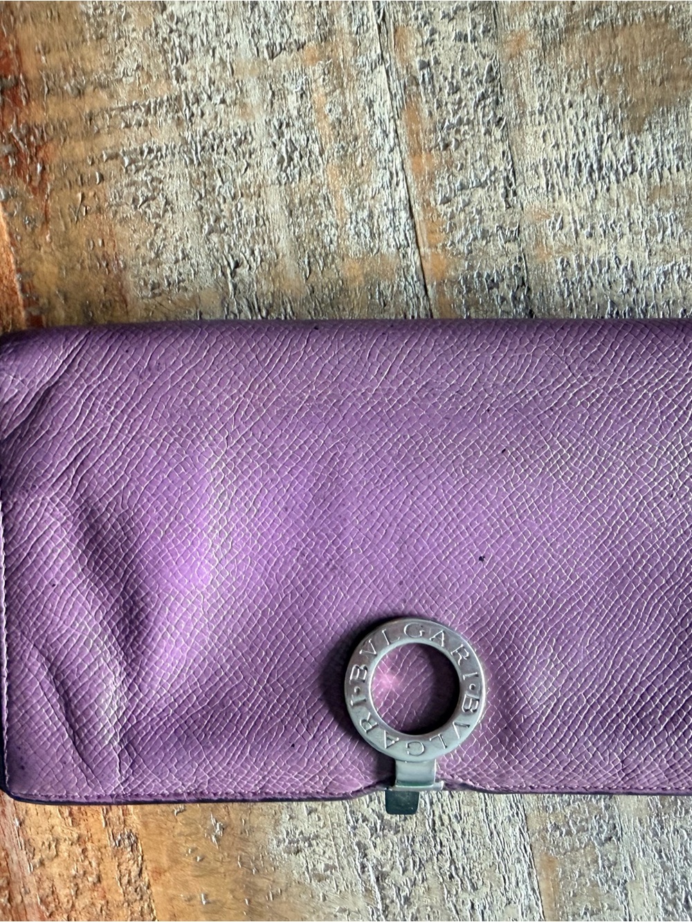 Bulgari Purple Leather Wallet with Signature Circular Clasp